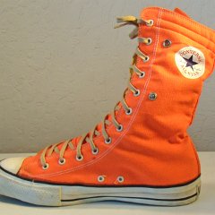 KH002 Orange/Yellow Made in USA KneeHi Chucks  Inside patch view of the right orange/yellow kneehi chuck.