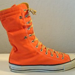 KH002 Orange/Yellow Made in USA KneeHi Chucks  Outside view of the right orange/yellow kneehi chuck..