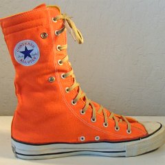 KH002 Orange/Yellow Made in USA KneeHi Chucks  Inside patch view of the left orange/yellow kneehi chuck.