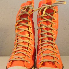 KH002 Orange/Yellow Made in USA KneeHi Chucks  Front view of he orange/yellow kneehi chucks.