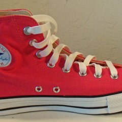 Raspberry High Top Chucks  Inside patch view of the raspberry left high top.