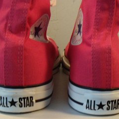 Raspberry High Top Chucks  Rear view of the raspberry high tops.