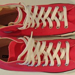 Raspberry High Top Chucks  Top view of the raspberry high tops.