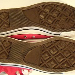 Raspberry High Top Chucks  Outer sole views.