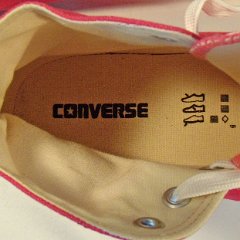 Raspberry High Top Chucks  Insole closeup view.