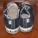 Brad Deniston Collection of Chucks  Rear view of black hemp low cut chucks.
