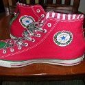 Brad Deniston Collection of Chucks  Inside patch views of red and green Christmas high tops
