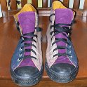 Brad Deniston Collection of Chucks  Front view of custom made tricolor high tops.