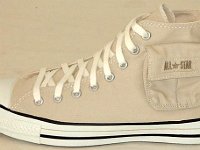 Cargo High Top Chucks  Left khaki cargo high top, outside pocket view.