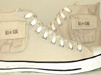 Cargo High Top Chucks  Khaki cargo high tops, outside pocket view.