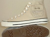Cargo High Top Chucks  Khaki cargo high tops, left side pocket and right sole view.
