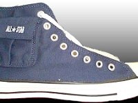 Cargo High Top Chucks  Outside view of a right navy blue cargo chuck.