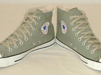Cargo High Top Chucks  Olive green cargo high tops with hemp laces, angled front view.