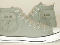 Cargo High Top Chucks  Olive green cargo high tops, side pocket views.