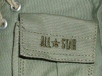 Cargo High Top Chucks  Close up of a left side pocket on an olive green cargo high top.