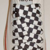 Black and White Checkered Shoelaces on Chucks  Optical white low top chuck with black and white checkered shoelaces.