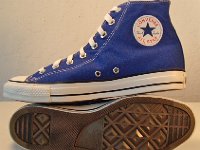 Dazzling Blue High Top Chucks  inside patch and sole views of dazzling blue high top chucks.
