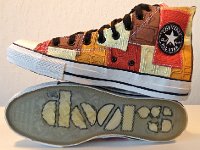 The Doors High Top Chucks  Inside patch and sole views of orange and tan patches Doors high tops.