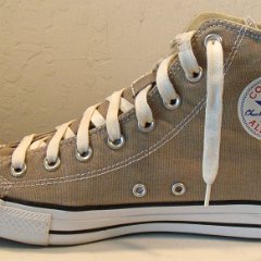 Worn Light Grey High Top Chucks  Inside patch view of the right light grey high top.