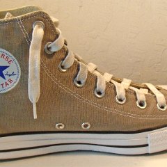 Worn Light Grey High Top Chucks  Inside patch view of the left light grey high top.
