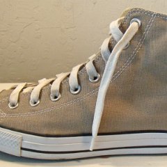 Worn Light Grey High Top Chucks  Outside view of the left light grey  high top