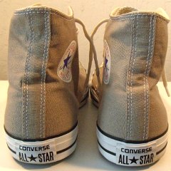 Worn Light Grey High Top Chucks  Rear view of the light grey high tops.