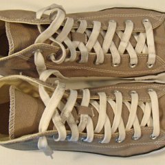 Worn Light Grey High Top Chucks  Top view of the light grey high tops.