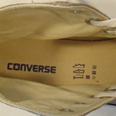 Worn Light Grey High Top Chucks  Insole closeup view.