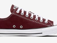 Maroon Low Cut Chucks  Inside patch view of a left maroon low top.