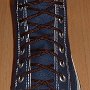 Narrow Round Shoelaces  Navy blue high top with narrow brown laces.