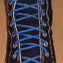 Narrow Round Shoelaces  Black high top with narrow royal blue laces.