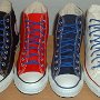 Narrow Round Shoelaces  Core color high top chucks with narrow royal blue laces.