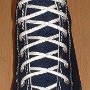 Narrow Round Shoelaces  Navy blue high top with narrow navy blue laces.