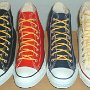 Narrow Round Shoelaces  Core color high top chucks with narrow yellow laces.