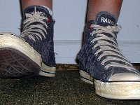 The Ramones High Top Chucks  Stepping out in a pair of Ramone's high tops with hemp laces, front view.