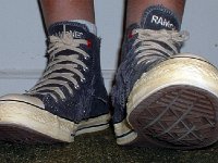 The Ramones High Top Chucks  Stepping out in a pair of Ramone's high tops with hemp laces, front view.