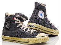 The Ramones High Top Chucks  Angled side view of Ramones tribute high tops.