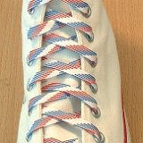 Red, White and Blue Shoelaces  Optical white high top chuck with red, white and blue weave shoelaces.