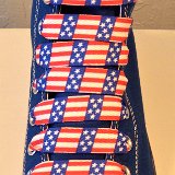 Red, White and Blue Shoelaces  Royal blue high top chuck with wide print red, white and blue shoelaces.