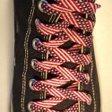 Red, White and Blue Shoelaces on Chucks  Black high top chuck with Stars and Stripes retro weave shoelaces.