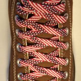 Red, White and Blue Shoelaces on Chucks  Chocolate Brown high top chuck with Stars and Stripes retro weave shoelaces.