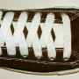 White Retro Shoelaces  Chocolate brown low top chuck with white retro laces.
