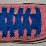 Royal Blue Retro Shoelaces  Pink low top chuck with royal blue retro laces.