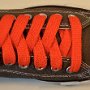 Orange Retro Shoelaces  Charcoal grey low top chuck with orange retro shoelaces.
