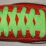 Neon Lime Retro Shoelaces  Red low top chuck with neon lime retro laces.