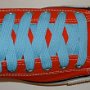 Sky Blue Retro Shoelaces  Red low top chuck with sky blue retro laces.
