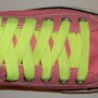 Neon Yellow Retro Shoelaces  Pink low top chuck with neon yellow retro laces.