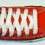 White Retro Shoelaces  Red high top with white retro laces.
