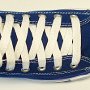 White Retro Shoelaces  Royal blue high top with white retro laces.