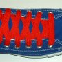 Red Retro Shoelaces  Royal blue high top with red retro laces.